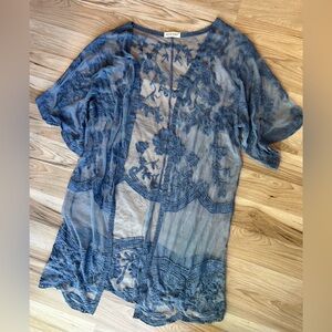 Anna Kaci NWOT Blue Floral Lace Duster Kimono Open Front Cardigan Boho, One Size